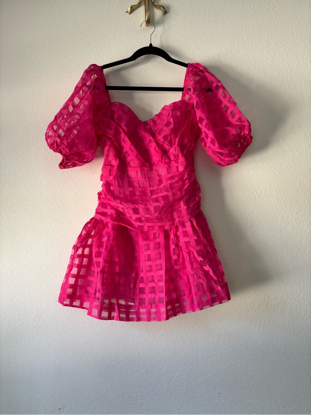 Hello Molly Hot Pink Sheer Check Mini Dress